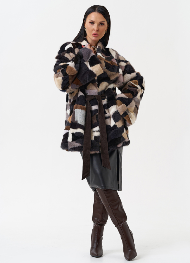 фото Шуба из меха норки с поясом модель № 27622