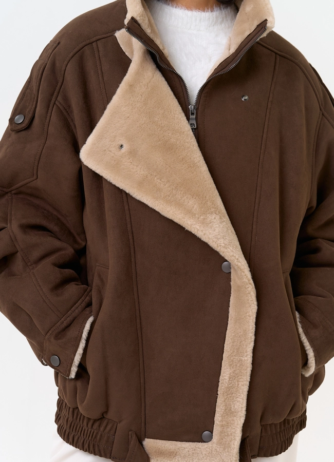 Женский бомбер из эко замши с воротником стойкой модель № 31533 универмаг малина