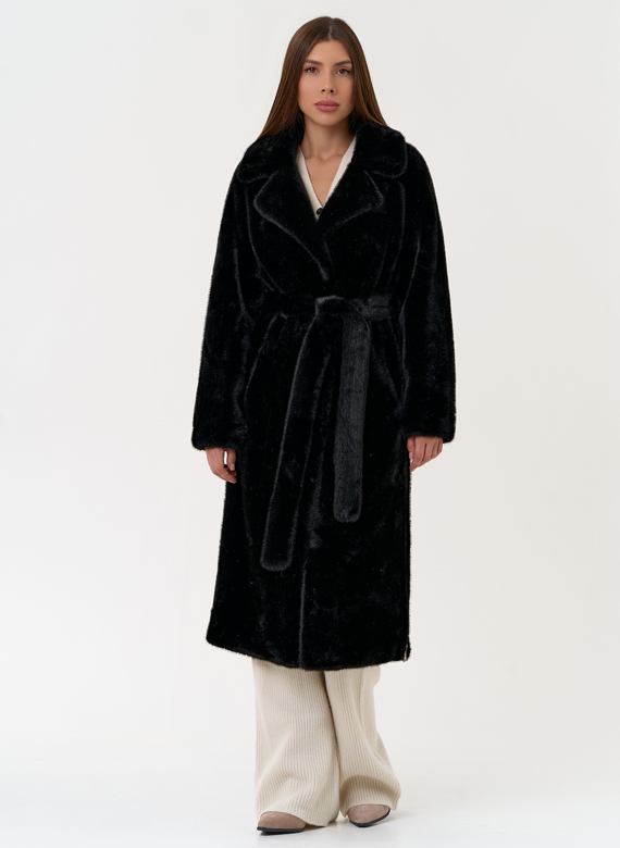 Женское пальто из эко меха с декоративными молниями