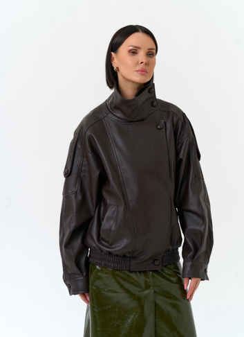 Женская куртка из эко кожи с воротником стойкой