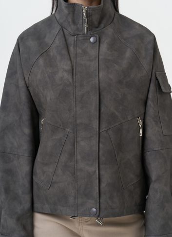 Куртка бомбер из эко кожи с воротником стойкой