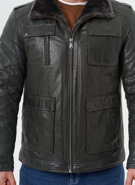 Мужская утепленная кожаная куртка 