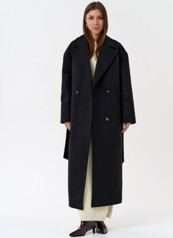 Длинное женское пальто в черном цвете