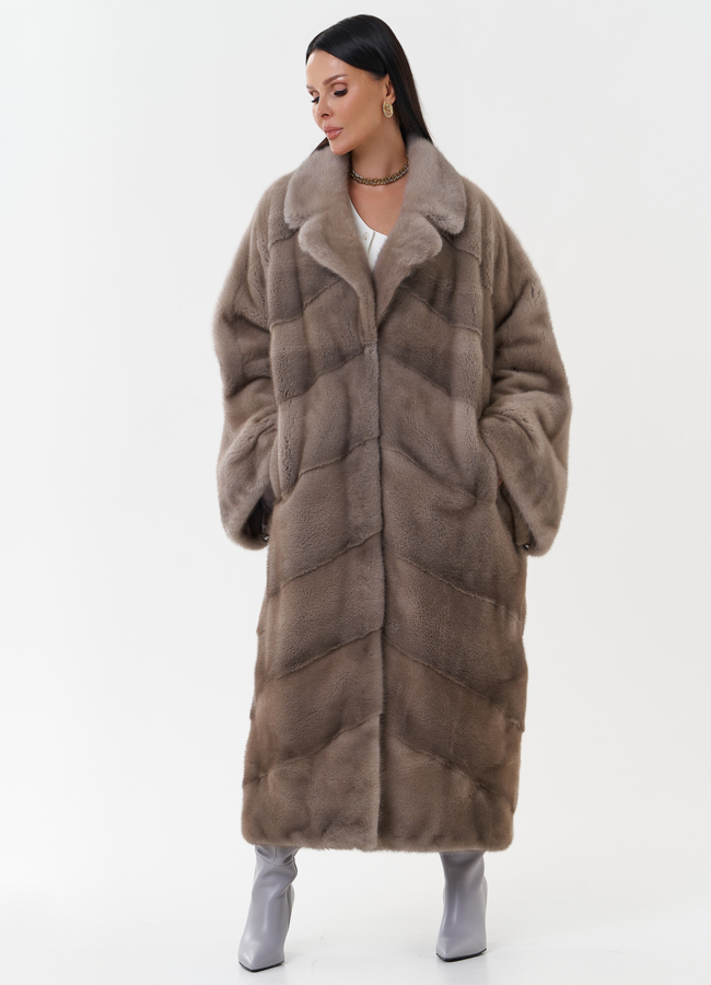 Норковая шуба оверсайз с английским воротником модель № 27665 универмаг малина