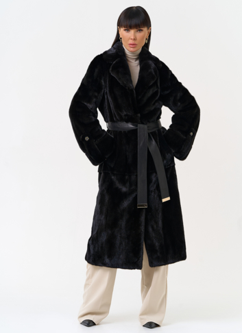 Женская шуба из меха норки blackglama с поясом