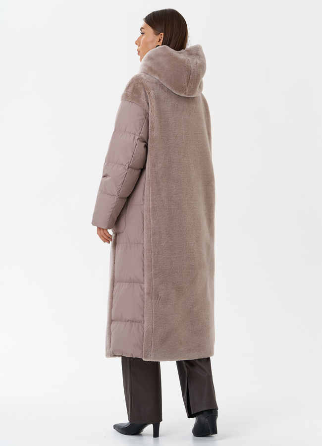 Комбинированное пальто с капюшоном модель № 28673 универмаг малина