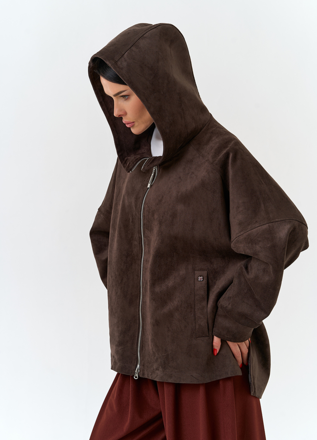 Женская куртка из эко замши с капюшоном модель № 32881 универмаг малина