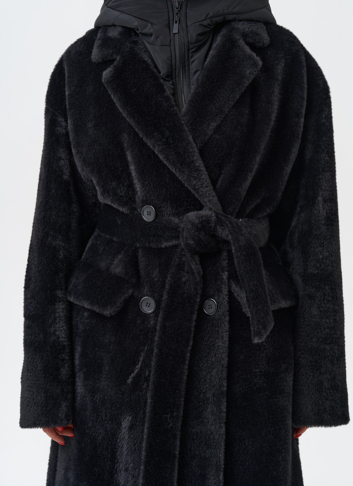 Женское ворсовое пальто с капюшоном