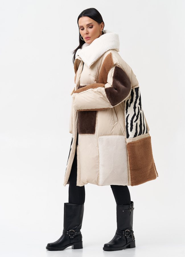 фото Комбинированный женский пуховик  модель № 28377