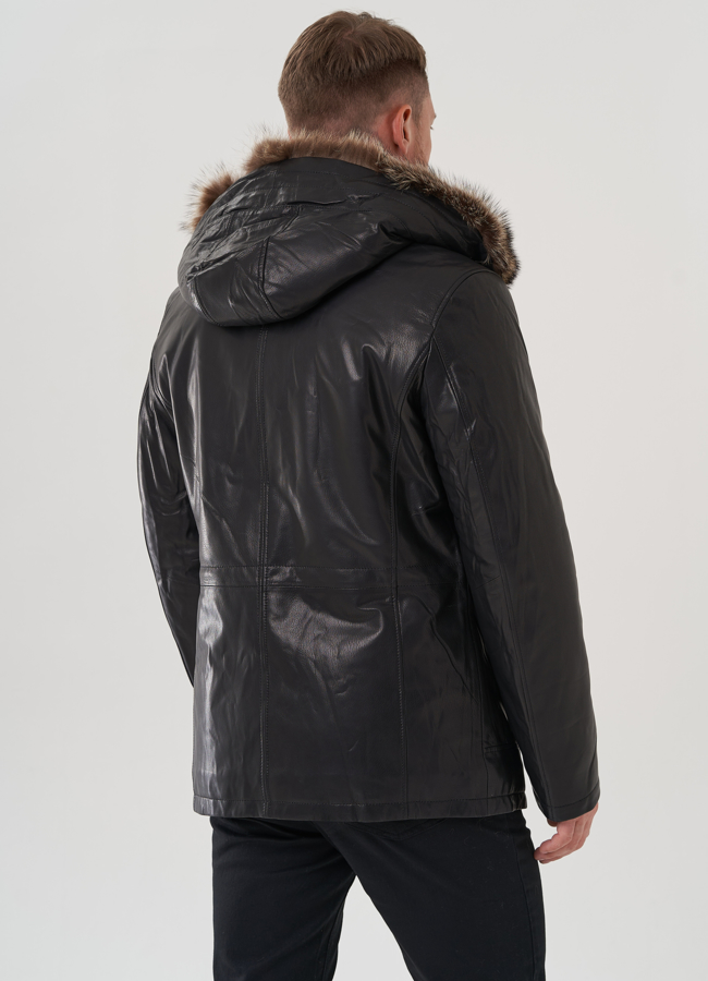 Мужская куртка с капюшоном на мехе из волка модель № 25614 универмаг малина