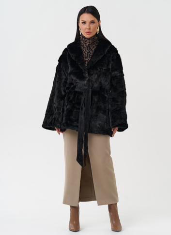 Шуба из меха норки с поясом