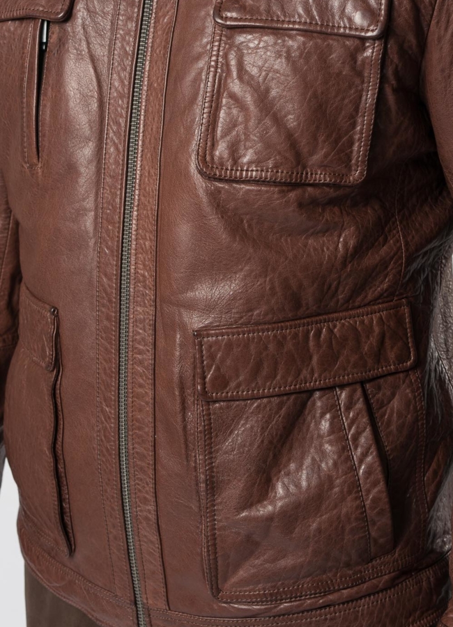 Мужская кожаная куртка коричневого цвета модель № W8055 универмаг малина