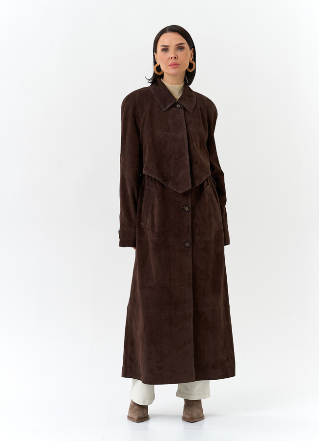 Женский плащ из натуральной замши модель № 32869 универмаг малина