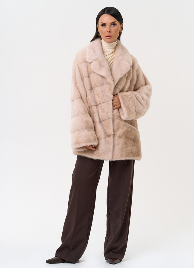 фото Укороченная шуба из меха норки с английским воротником модель № 30688