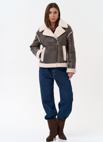 Женская короткая дубленка из эко замши