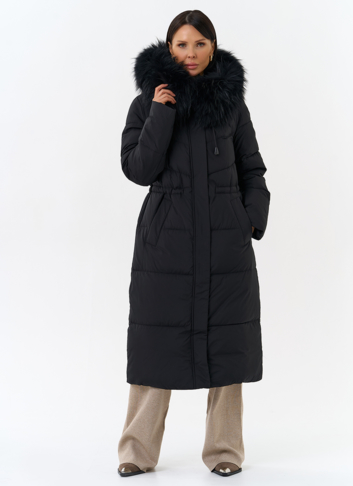 Женский пуховик с капюшоном из меха чернобурки