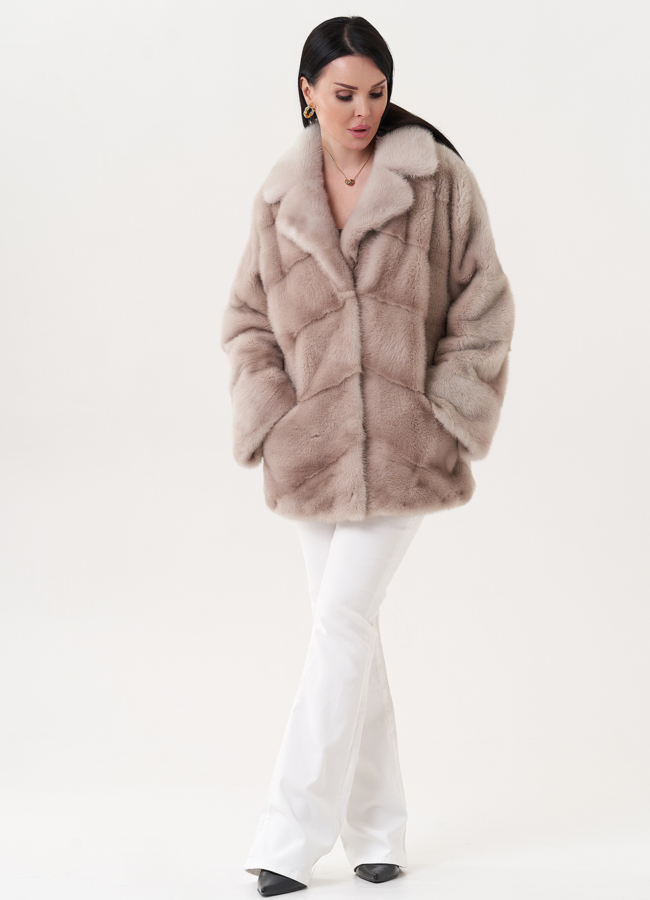 Укороченная шуба из меха норки с английским воротником модель № 30688 универмаг малина