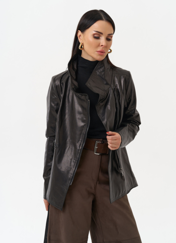 Удлиненная куртка из натуральной кожи с поясом