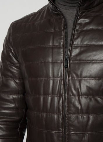 Мужская  утепленная куртка из натуральной кожи коричневого цвета