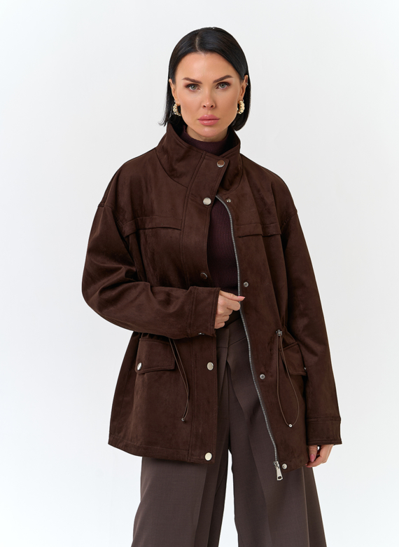 Женская куртка парка из эко замши 