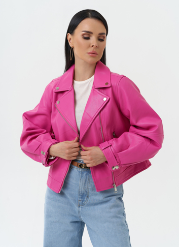 Куртка косуха из эко кожи розового цвета