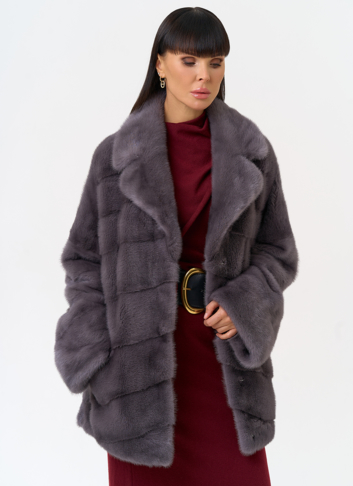 Шуба из меха норки с английским воротником