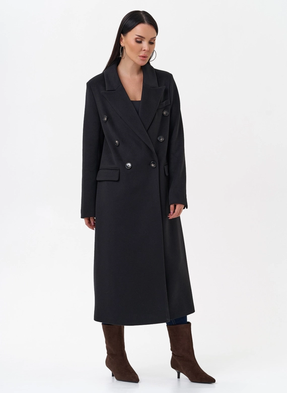 Длинное двубортное пальто с английским воротником