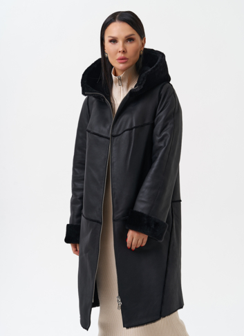 Натуральная дубленка с капюшоном