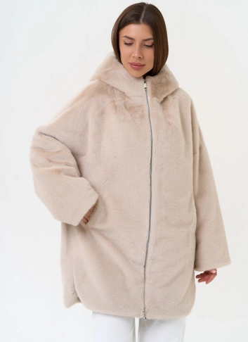 Женская шуба из экомеха с капюшоном