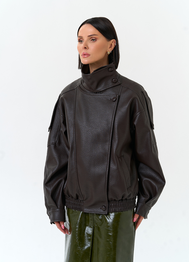 Женская куртка из эко кожи с воротником стойкой модель № 33144 универмаг малина