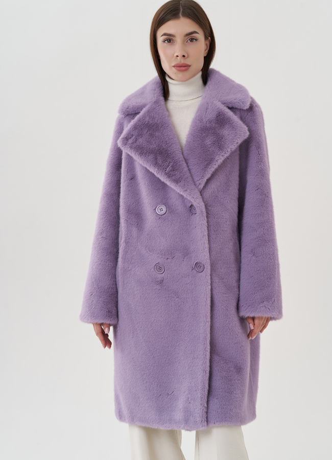 Женское пальто из эко меха на пуговицах модель № 25741 меха малина