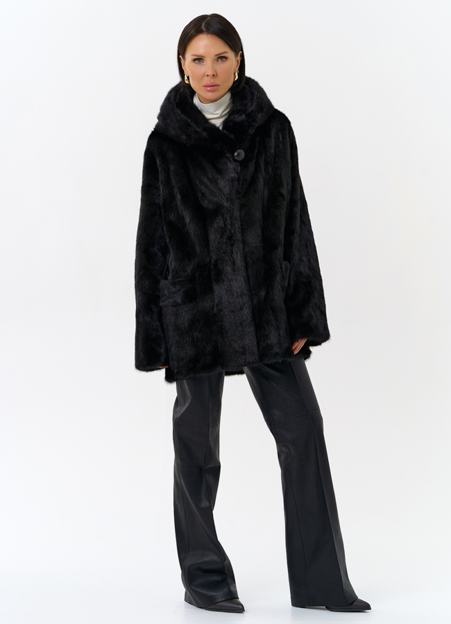 фото Шуба из меха норки с капюшоном модель № 29104