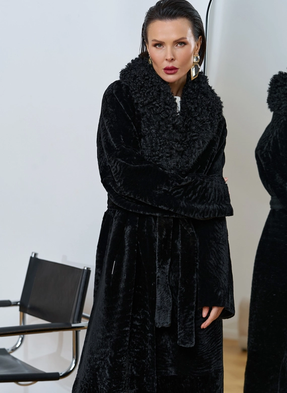 Женская натуральная дубленка с воротником шаль