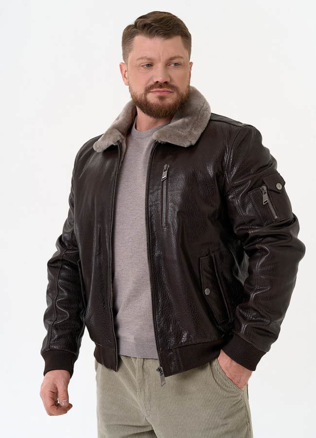 Мужская дубленка коричневого цвета модель № 31793 универмаг малина