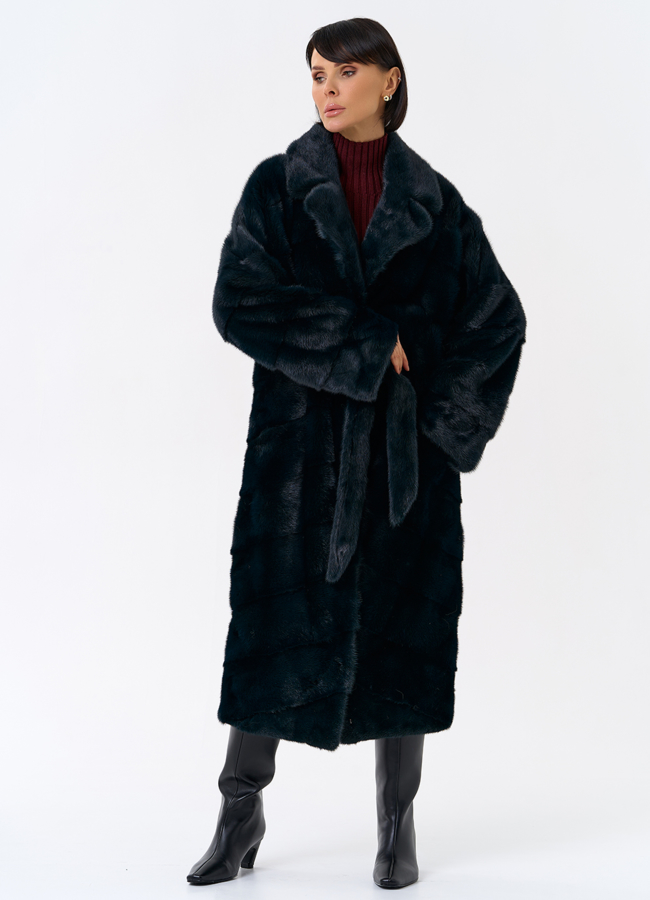 Зеленая шуба из норки модель № 31872 меха малина