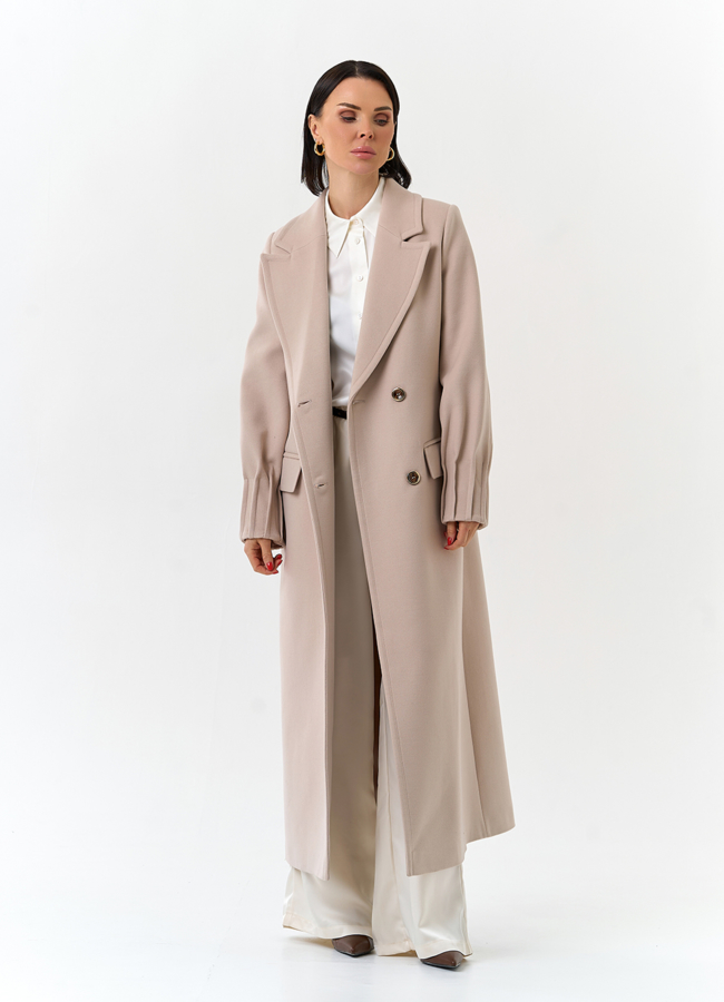 Женское светлое пальто с поясом модель № 32645 универмаг малина