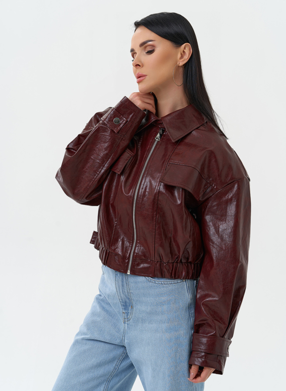 Куртка бомбер из эко кожи бордового цвета