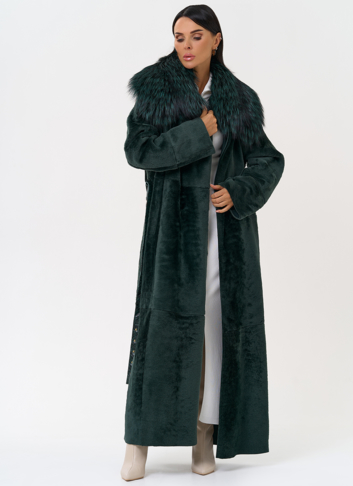 Женская двусторонняя дубленка из меха овчины Cortos с поясом из кожи питона