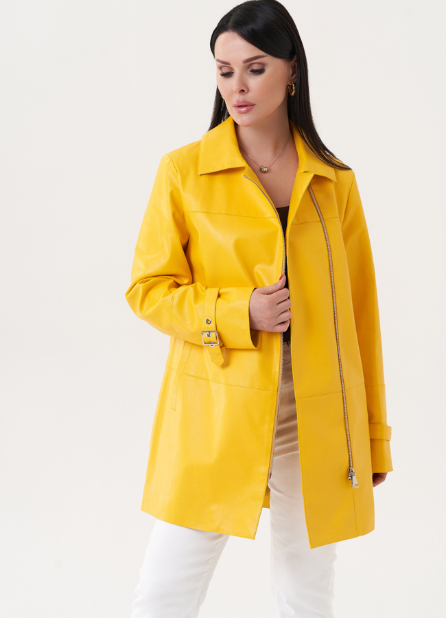 Удлиненный жакет из эко кожи с поясом модель № 27165 в рассрочку