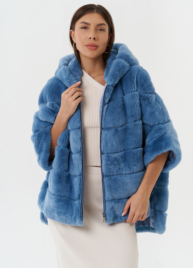 Короткая шуба из меха кролика с капюшоном модель № 25317 универмаг малина