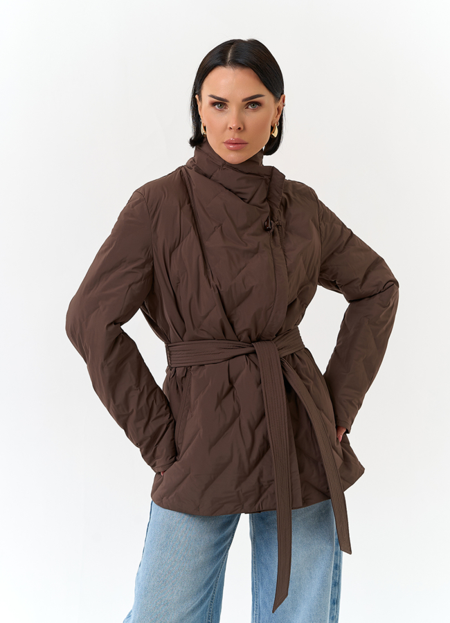 Женская куртка с поясом модель № 32833 меха малина