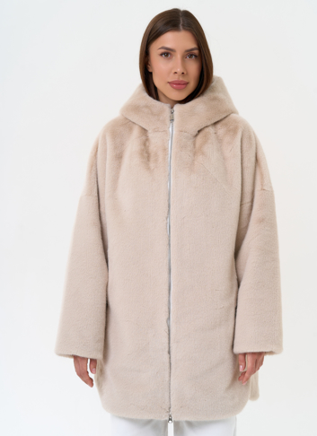 Женская шуба из экомеха с капюшоном