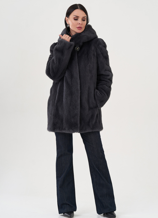 фото Шуба из норки в цвете графит модель № 31328