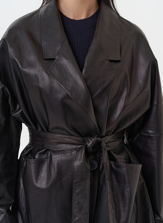 Жакет удлиненный из натуральной кожи