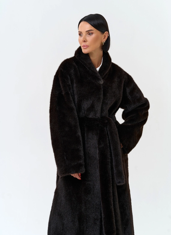 Длинная шуба из эко меха фото