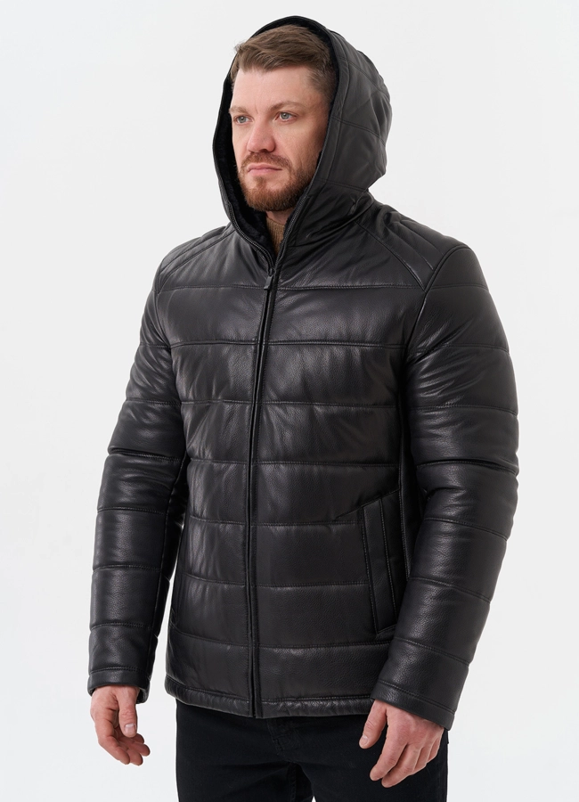 Пуховик из натуральной кожи с отделкой из мутона модель № 25453 универмаг малина