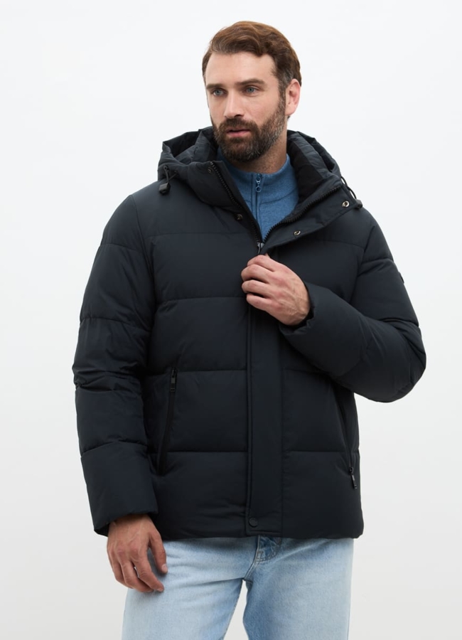 Мужской пуховик с капюшоном больших размеров модель № 32034 меха малина