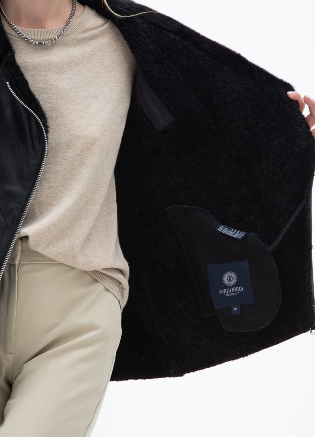 Женская дубленка из эко кожи с отделкой из эко меха модель № 32025 универмаг малина