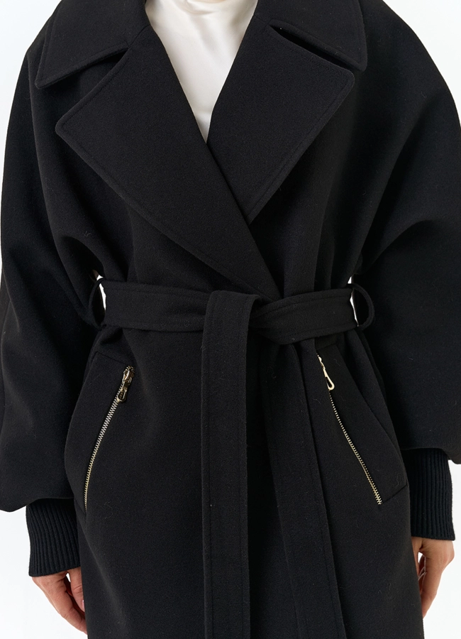 Женское укороченное пальто с декоративными молниями модель № 32805 универмаг малина