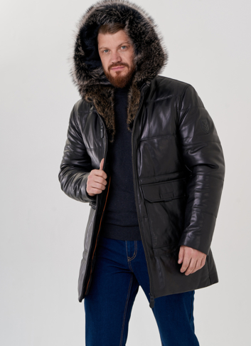 Пуховик мужской из натуральной кожи